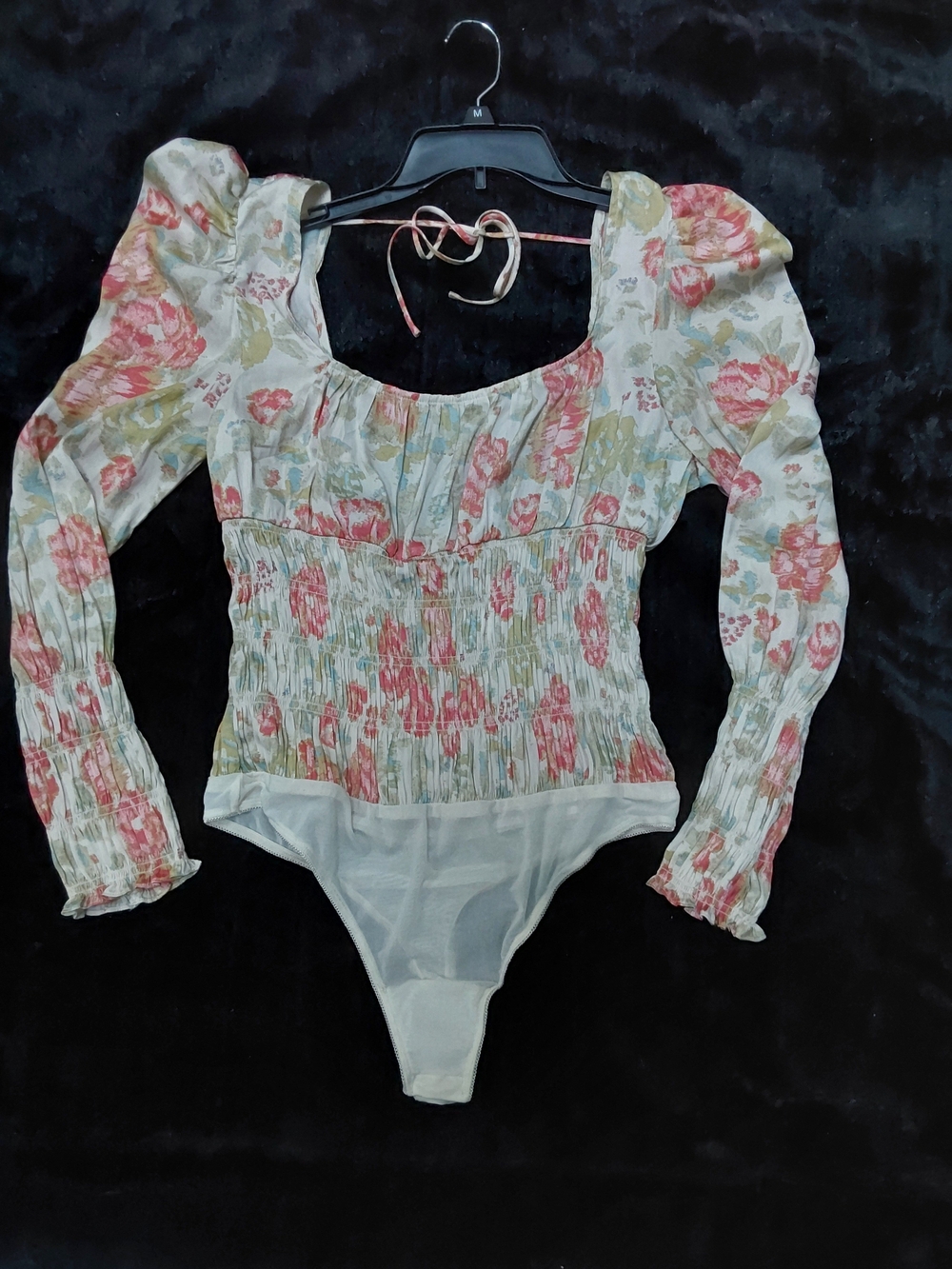 Free PEOPLE Smock It To You Floral Open-Back Smocked  Bodysuit M - Picture 5 of 7